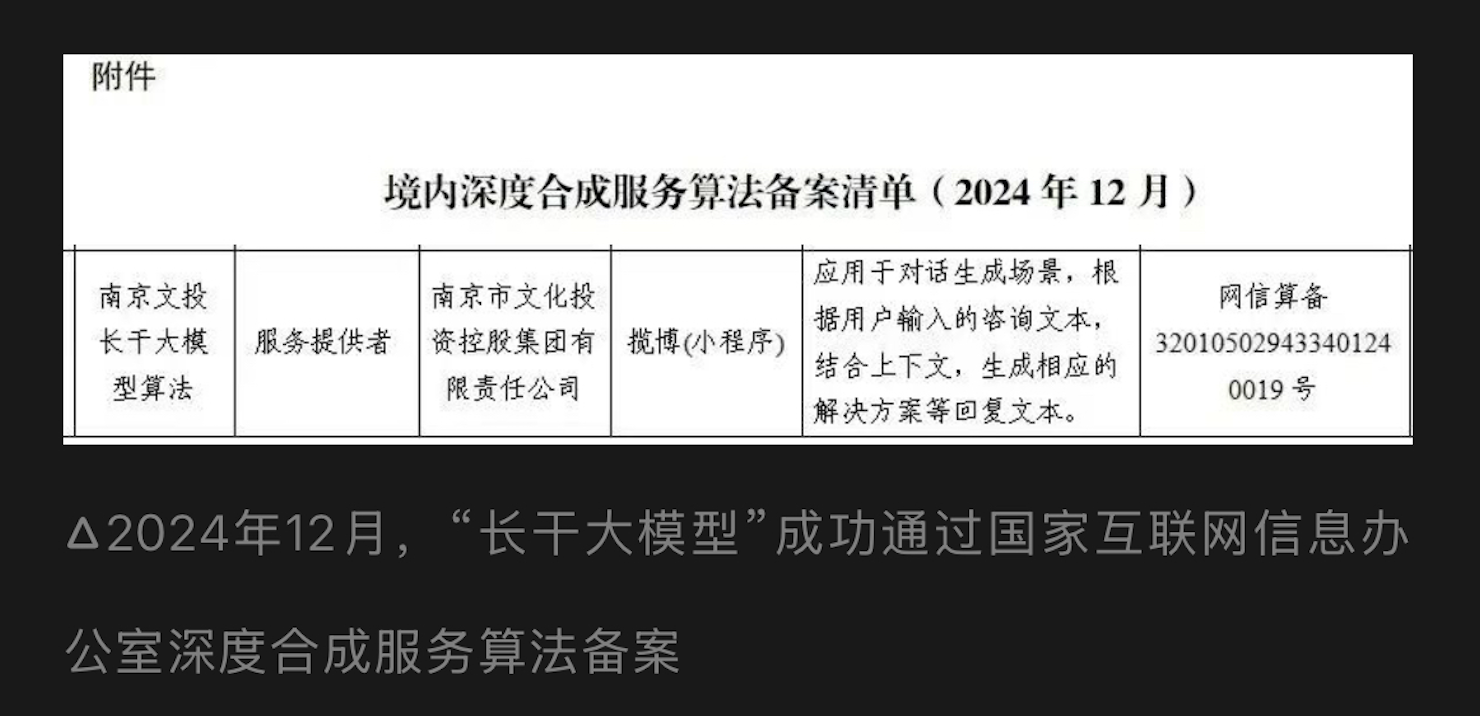 长干大模型备案